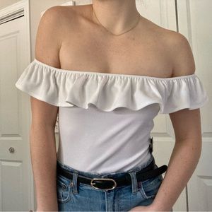 Express Off The Shoulders White Ribbed Bodysuit Small